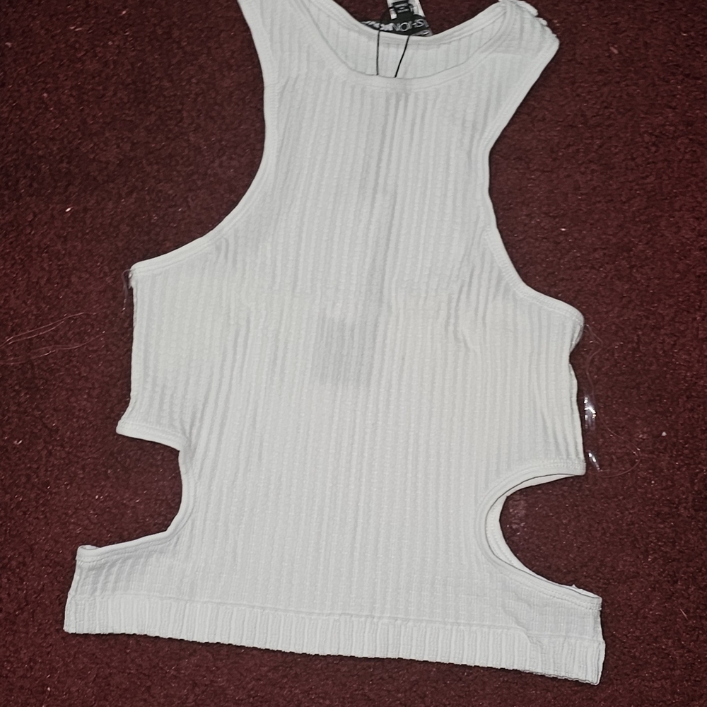 Fashion Nova White Ribbed Cutout Crop Top